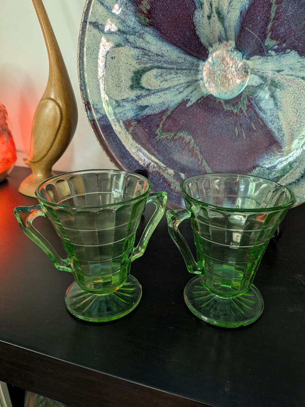 Green Depression Uranium Glass Creamer Sugar